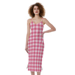 Pink Check Pattern Print Slim Fit Midi Cami Dress