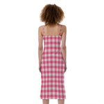 Pink Check Pattern Print Slim Fit Midi Cami Dress