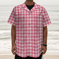 Pink Check Pattern Print Textured Short Sleeve Shirt