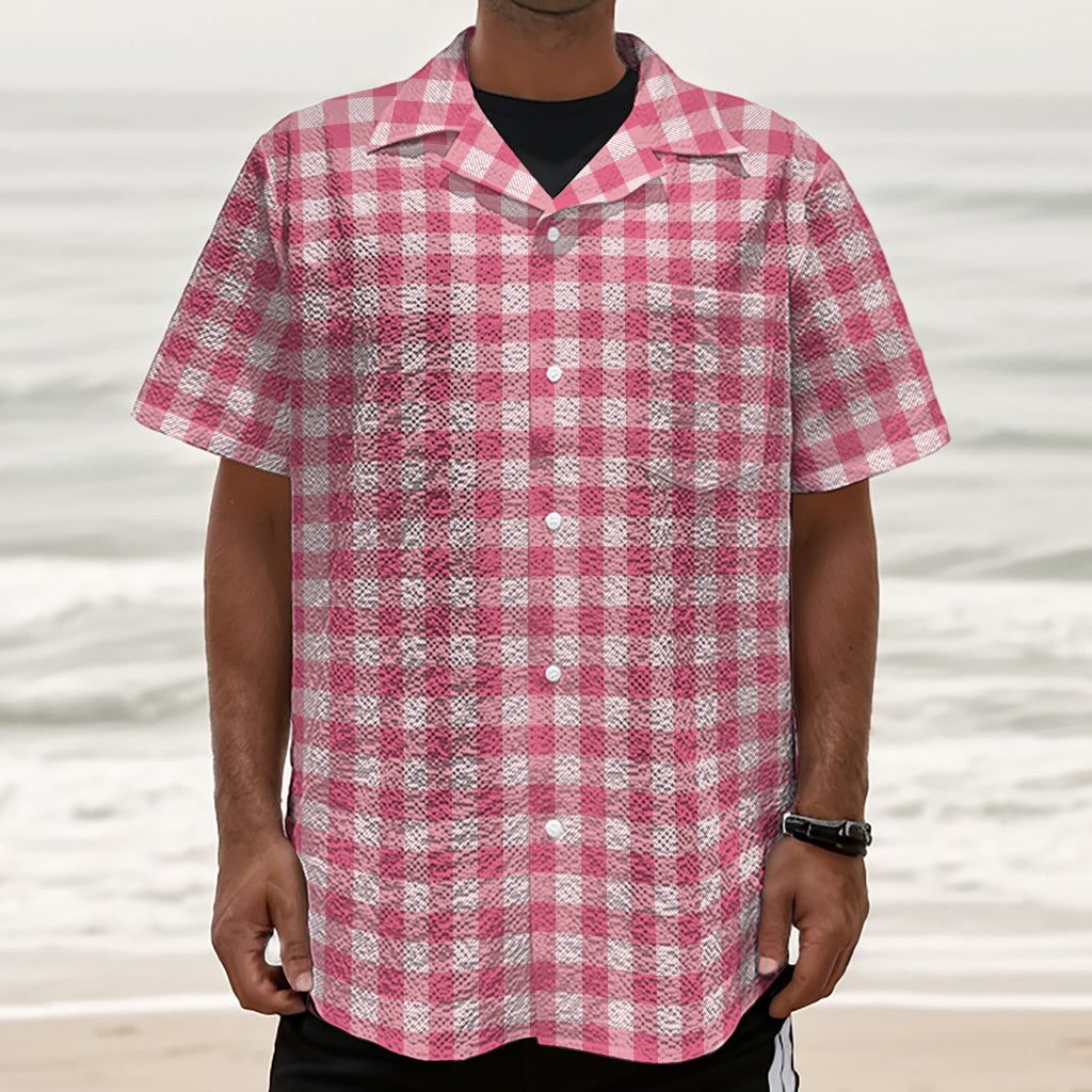 Pink Check Pattern Print Textured Short Sleeve Shirt