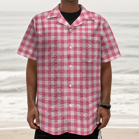 Pink Check Pattern Print Textured Short Sleeve Shirt