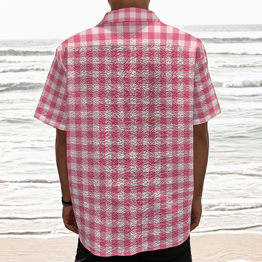 Pink Check Pattern Print Textured Short Sleeve Shirt