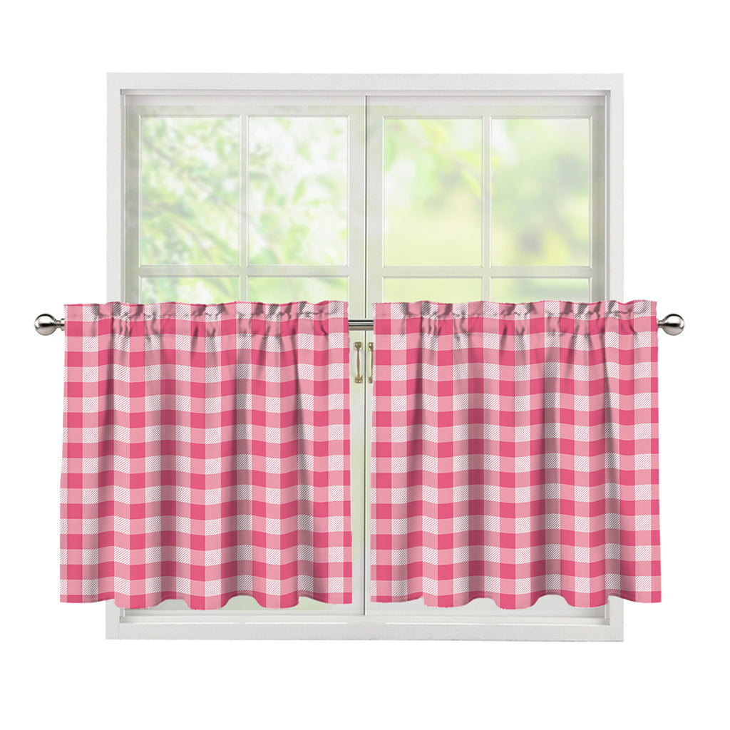 Pink Check Pattern Print Tier Curtains