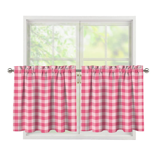Pink Check Pattern Print Tier Curtains