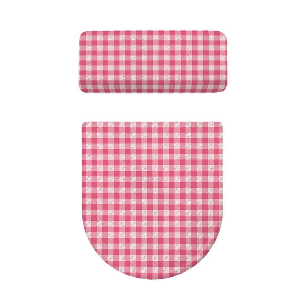 Pink Check Pattern Print Toilet Lid And Tank Cover Set