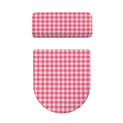 Pink Check Pattern Print Toilet Lid And Tank Cover Set