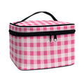 Pink Check Pattern Print Travel Makeup Bag