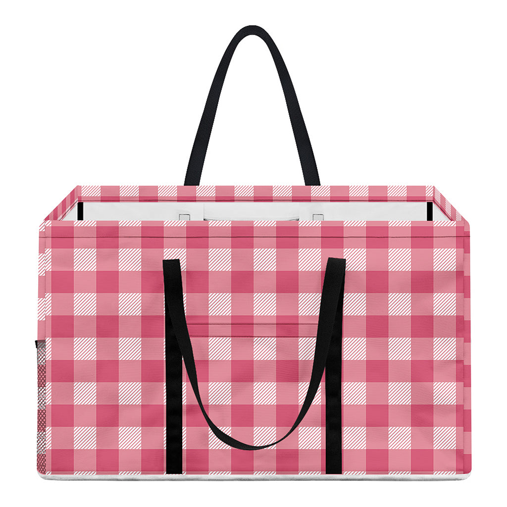 Pink Check Pattern Print Utility Tote Bag