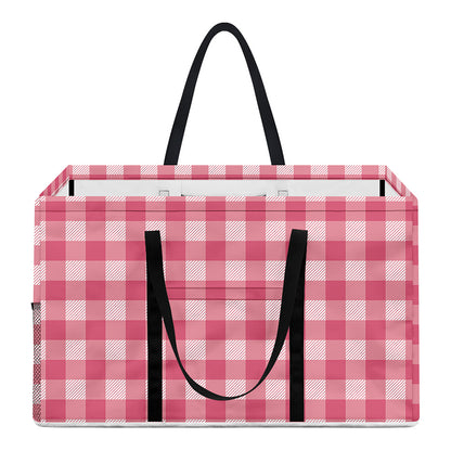 Pink Check Pattern Print Utility Tote Bag