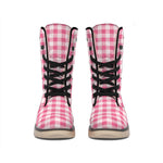Pink Check Pattern Print Winter Boots