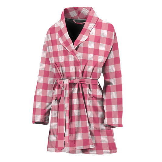 Pink Check Pattern Print Women's Bathrobe