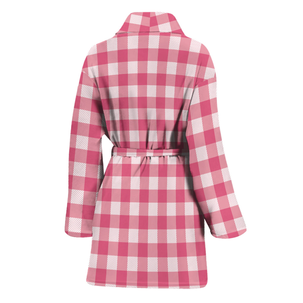 Pink Check Pattern Print Women's Bathrobe