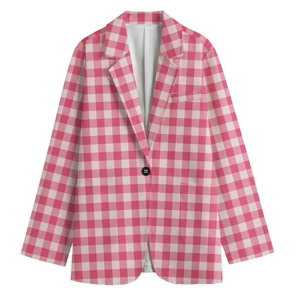 Pink Check Pattern Print Women's Blazer