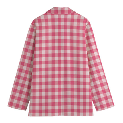 Pink Check Pattern Print Women's Cotton Blazer