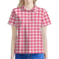 Pink Check Pattern Print Women's Polo Shirt