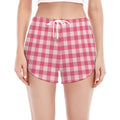 Pink Check Pattern Print Women's Split Running Shorts