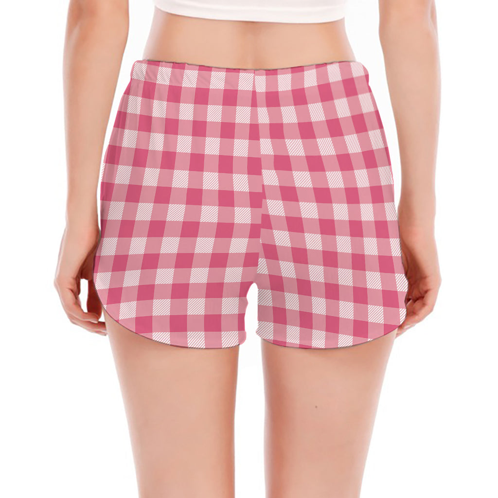 Pink Check Pattern Print Women's Split Running Shorts
