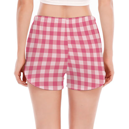 Pink Check Pattern Print Women's Split Running Shorts