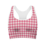 Pink Check Pattern Print Women's Sports Bra