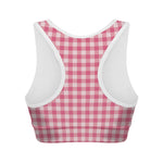 Pink Check Pattern Print Women's Sports Bra