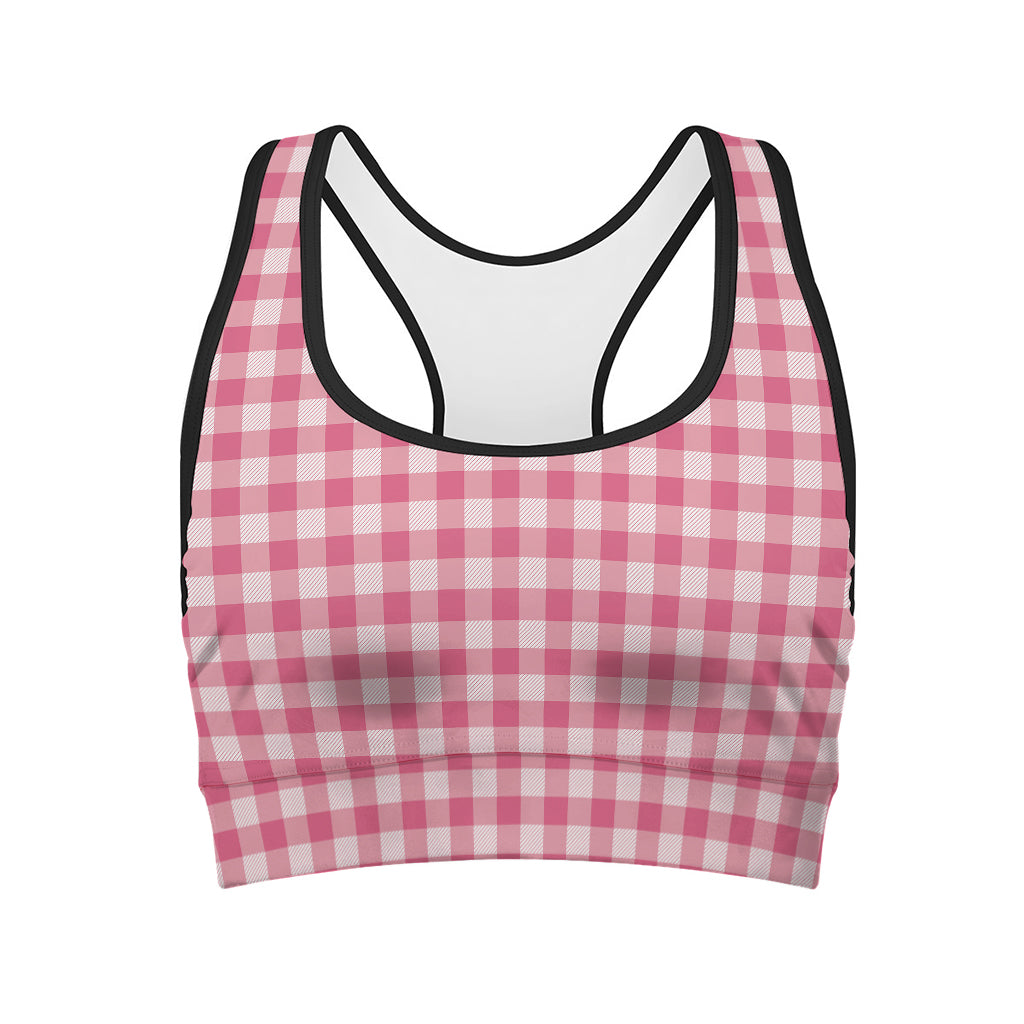 Pink Check Pattern Print Women's Sports Bra