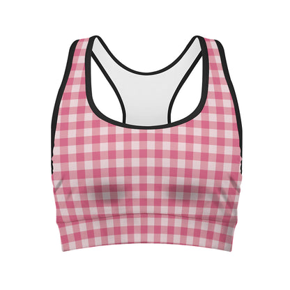 Pink Check Pattern Print Women's Sports Bra
