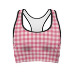 Pink Check Pattern Print Women's Sports Bra
