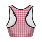 Pink Check Pattern Print Women's Sports Bra