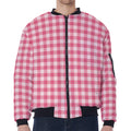 Pink Check Pattern Print Zip Sleeve Bomber Jacket