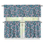 Pink Cherry Blossom Pattern Print 3 Piece Kitchen Curtains