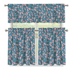 Pink Cherry Blossom Pattern Print 3 Piece Kitchen Curtains