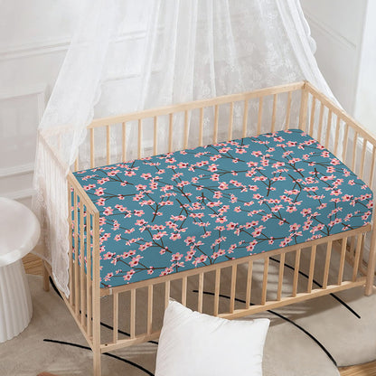 Pink Cherry Blossom Pattern Print Baby Crib Sheet