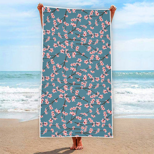 Pink Cherry Blossom Pattern Print Beach Towel