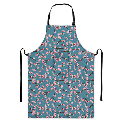 Pink Cherry Blossom Pattern Print Bib Apron With Pocket