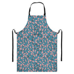 Pink Cherry Blossom Pattern Print Bib Apron With Pocket
