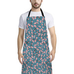 Pink Cherry Blossom Pattern Print Bib Apron With Pocket