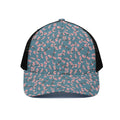 Pink Cherry Blossom Pattern Print Black Mesh Trucker Hat