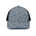 Pink Cherry Blossom Pattern Print Black Mesh Trucker Cap