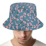 Pink Cherry Blossom Pattern Print Bucket Hat
