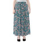 Pink Cherry Blossom Pattern Print Chiffon Maxi Skirt