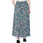 Pink Cherry Blossom Pattern Print Chiffon Maxi Skirt