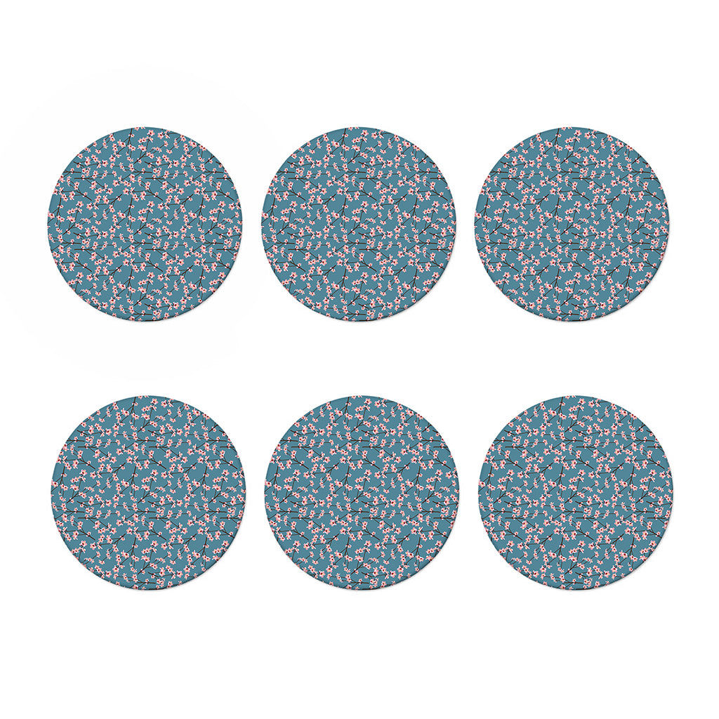 Pink Cherry Blossom Pattern Print Coaster Set