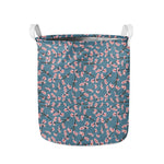 Pink Cherry Blossom Pattern Print Collapsible Laundry Basket