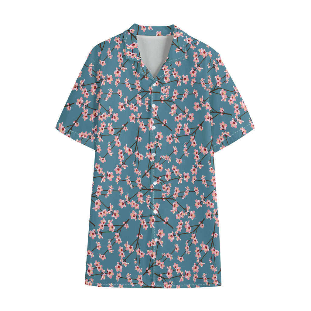 Pink Cherry Blossom Pattern Print Cotton Hawaiian Shirt