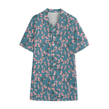 Pink Cherry Blossom Pattern Print Cotton Hawaiian Shirt