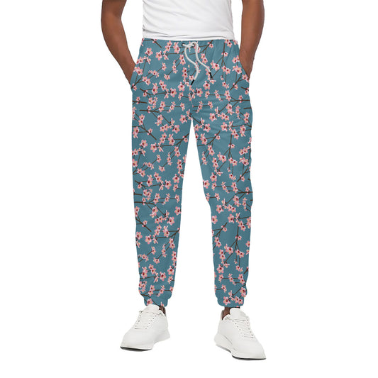 Pink Cherry Blossom Pattern Print Cotton Pants