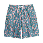 Pink Cherry Blossom Pattern Print Cotton Shorts