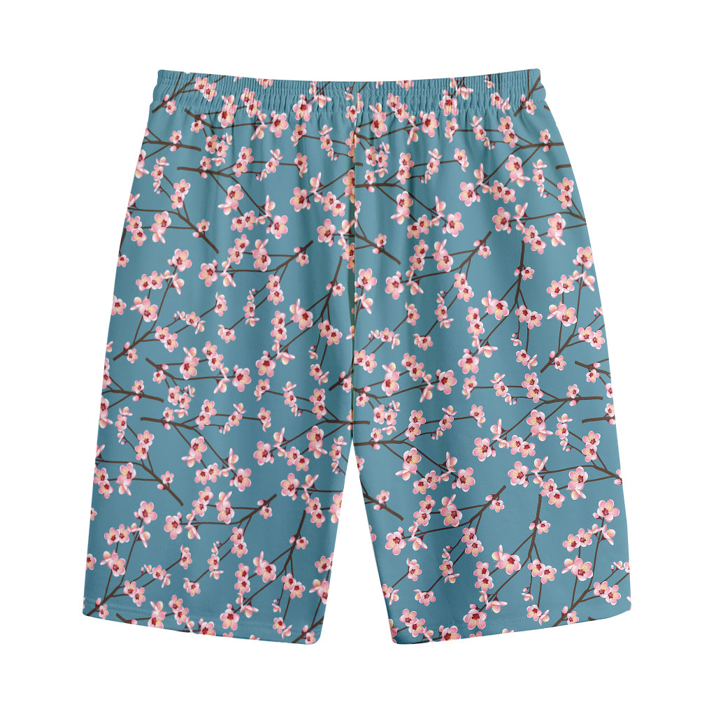 Pink Cherry Blossom Pattern Print Cotton Shorts