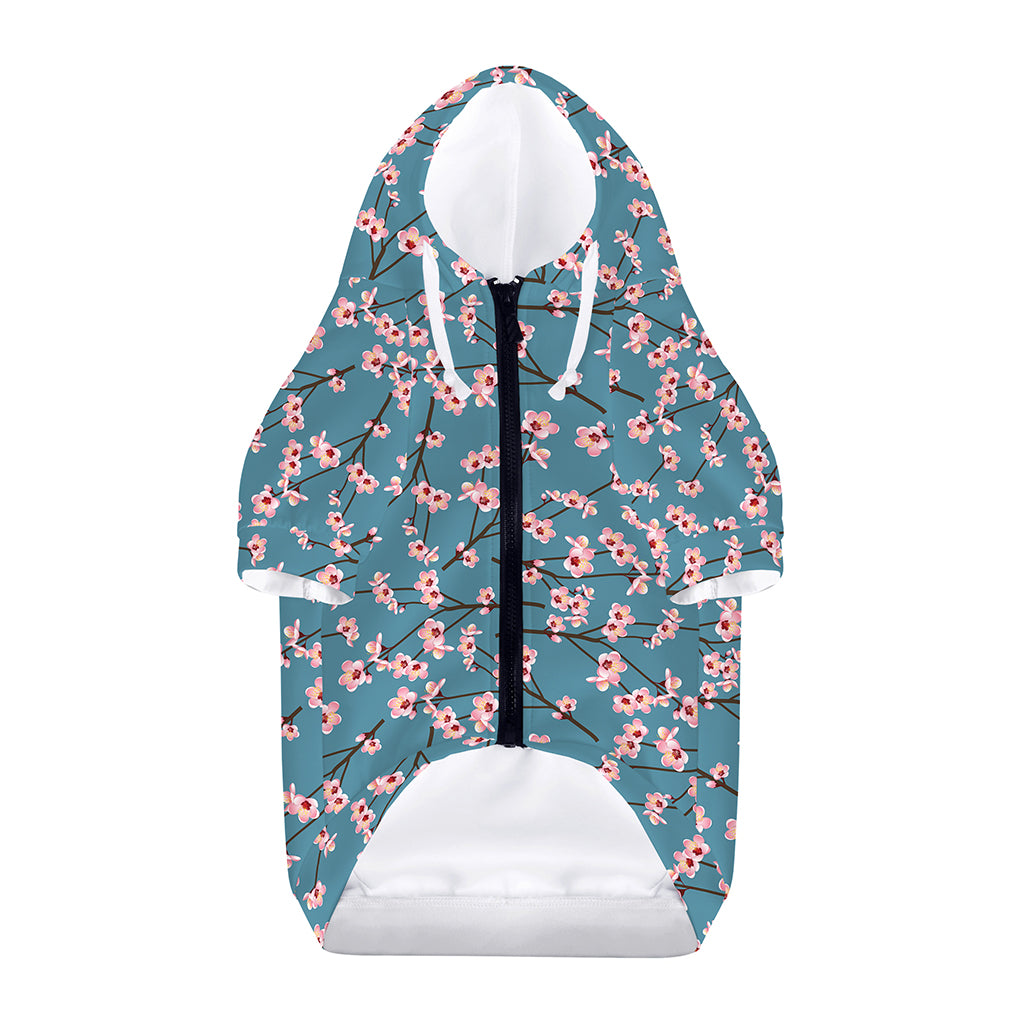 Pink Cherry Blossom Pattern Print Dog Zip Up Hoodie