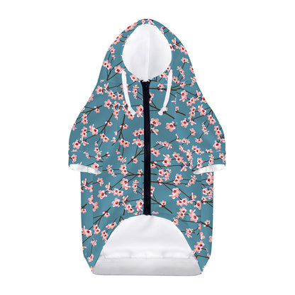 Pink Cherry Blossom Pattern Print Dog Zip Up Hoodie